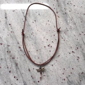 Leather string necklace dragonfly